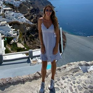 Blue and white striped halter dress